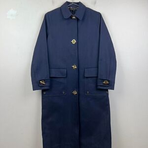 Ralph Lauren Black Label Womans Pea Coat Blue Cotton Solid Long Pockets Size 6